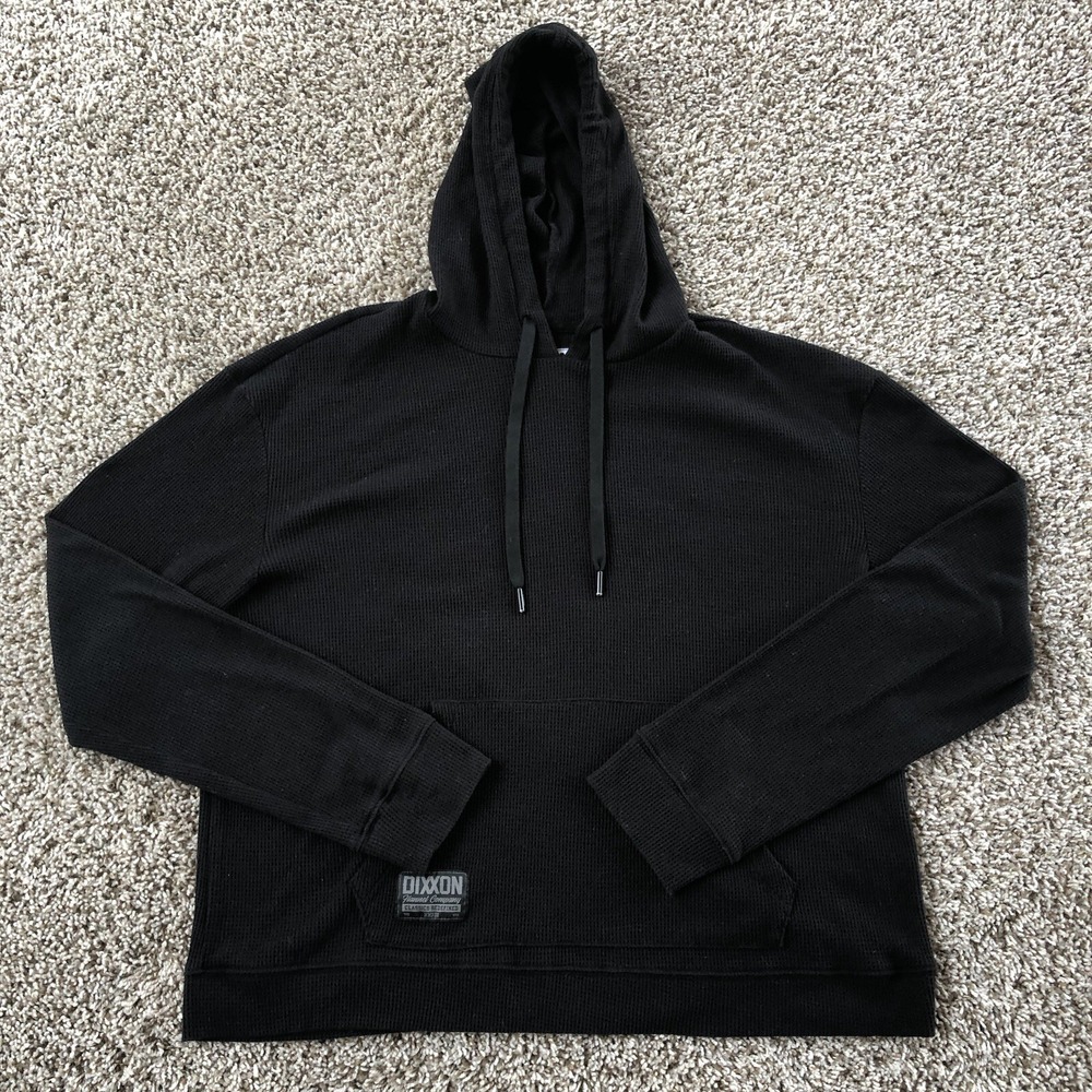 Dixxon Flannel Co Waffle Knit Thermal Hoodie Mens XL Black Lightweight Pullover